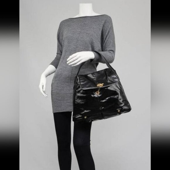 YSL Rive Gauche Capri Patent Leather Black Bucket Bag - Picture 15 of 16